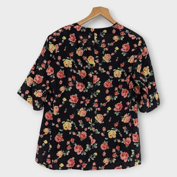 Vintage Handmade Floral Print Retro Shirt Blouse Size Medium Shoulder Pads - Picture 2 of 4